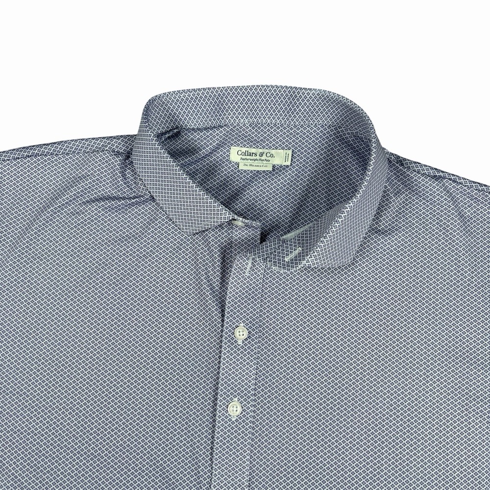 Collars and Co Polo Shirt Mens 2XL Featherweight Flex Purple Geometric Relaxed